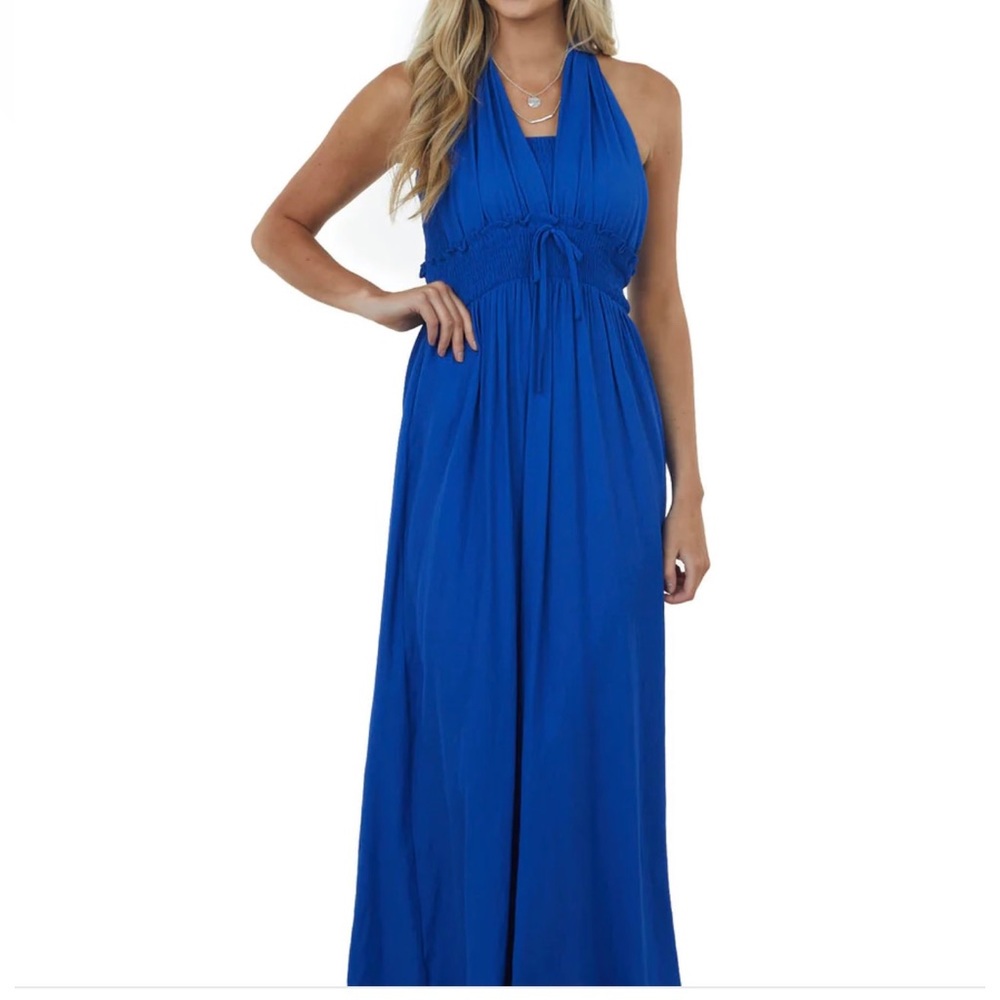 🛑SOLD🛑 Royal Blu HalterTie Smocked Woven Maxi Dress -sizeS (fits like a 6) NWT